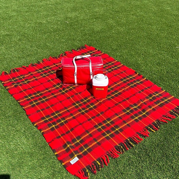 Vintage Picnic Set with Faribault Blanket, Hamilton-Skotch Thermos, and Basket - Picture 3 of 16